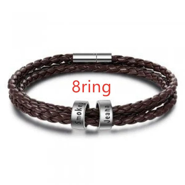 Personalisierbares Herren-Lederarmband mit Namensperlen