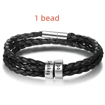 Personalisierbares Herren-Lederarmband mit Namensperlen