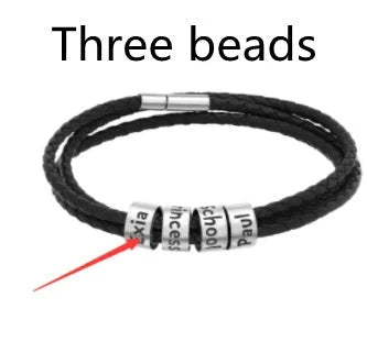 Personalisierbares Herren-Lederarmband mit Namensperlen