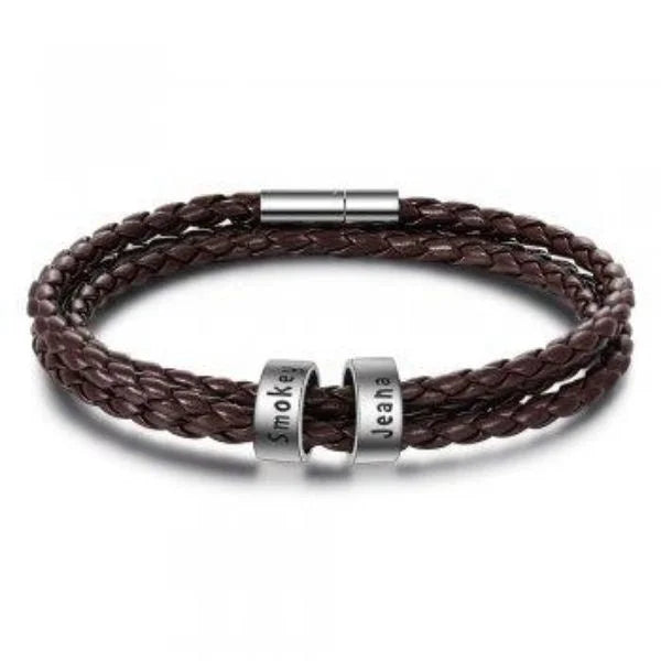 Personalisierbares Herren-Lederarmband mit Namensperlen