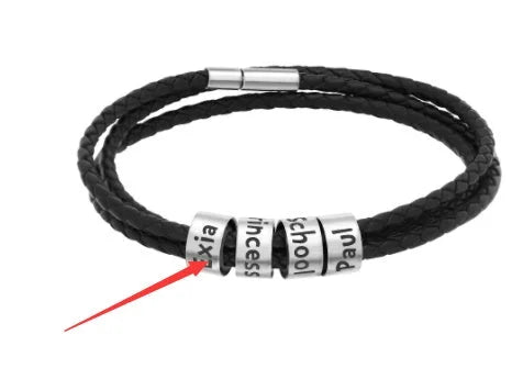 Personalisierbares Herren-Lederarmband mit Namensperlen