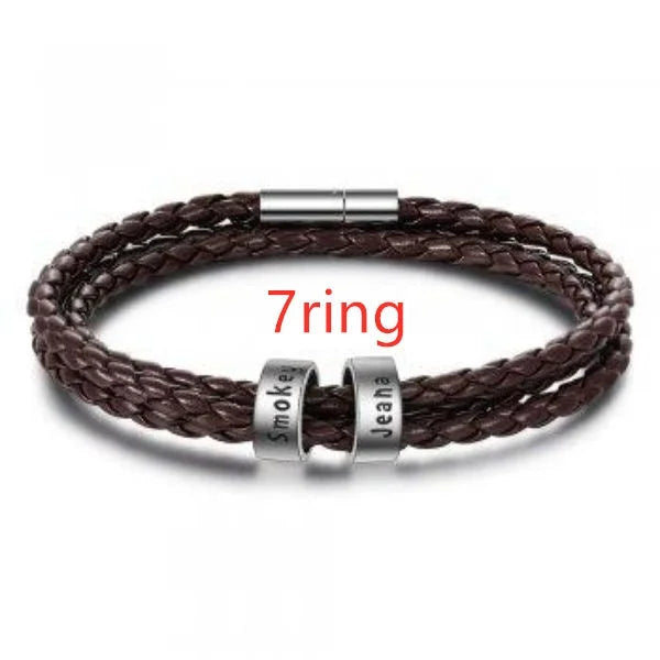 Personalisierbares Herren-Lederarmband mit Namensperlen