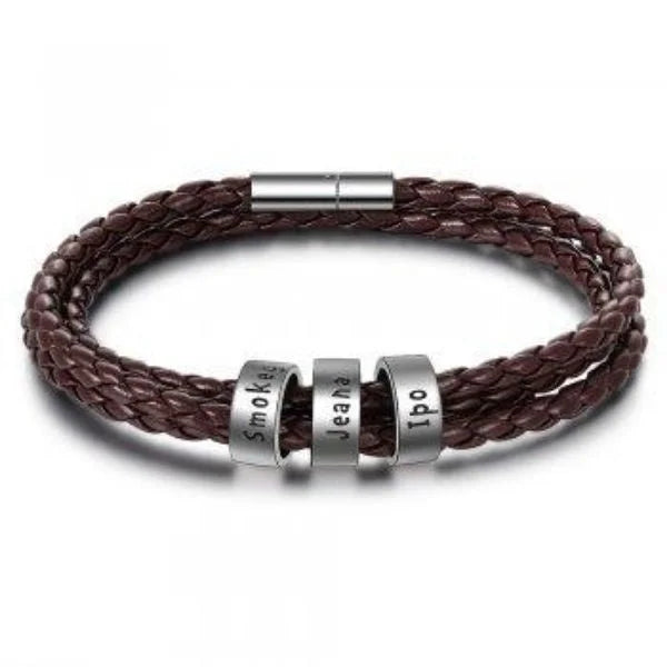 Personalisierbares Herren-Lederarmband mit Namensperlen
