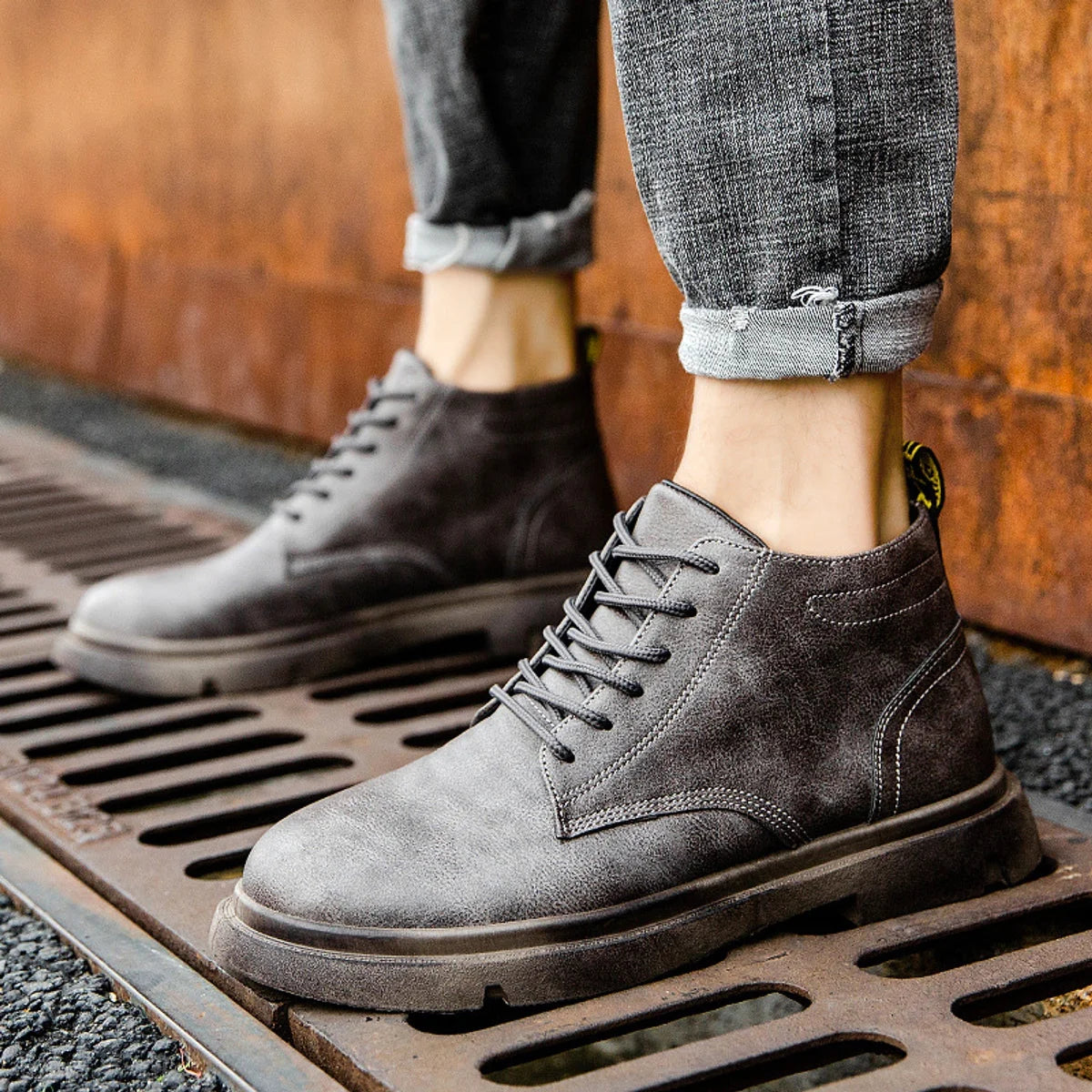 Herren Martin-Boots mit Warmfutter in Lederoptik