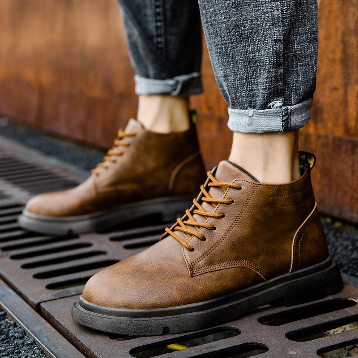 Herren Martin-Boots mit Warmfutter in Lederoptik