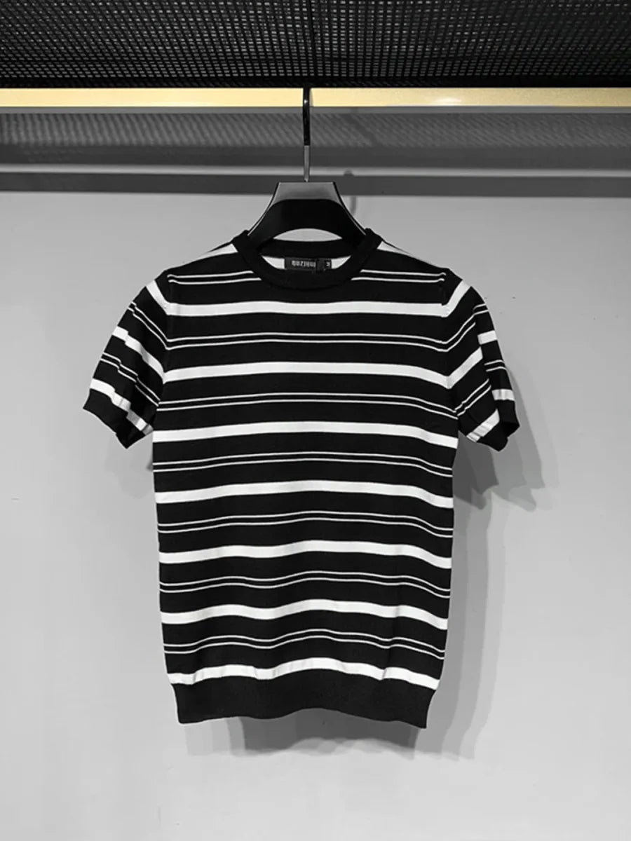 Men's Plus Size Classic Striped Short Sleeve Knit T-Shirt