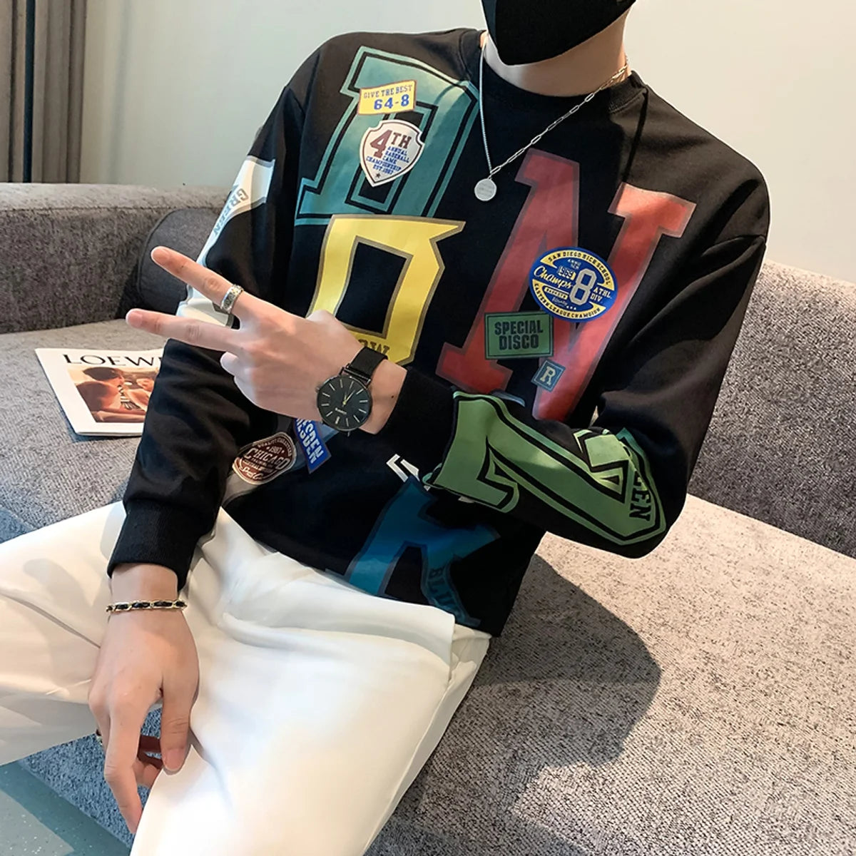 Herren gefüttertes Samt-Sweatshirt mit Rundhals – Produktansicht 5