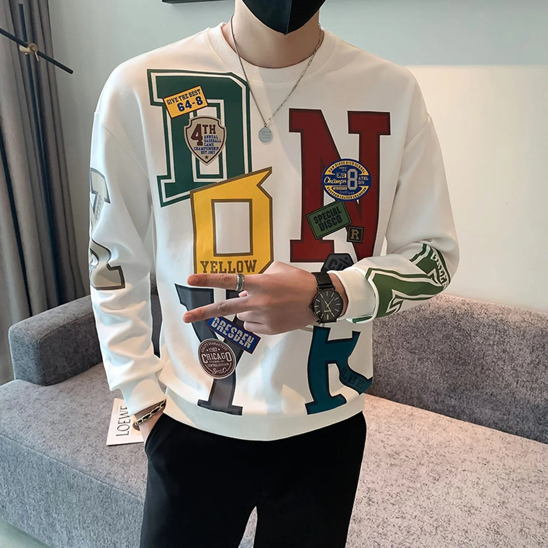 Herren gefüttertes Samt-Sweatshirt mit Rundhals – Detailansicht 5