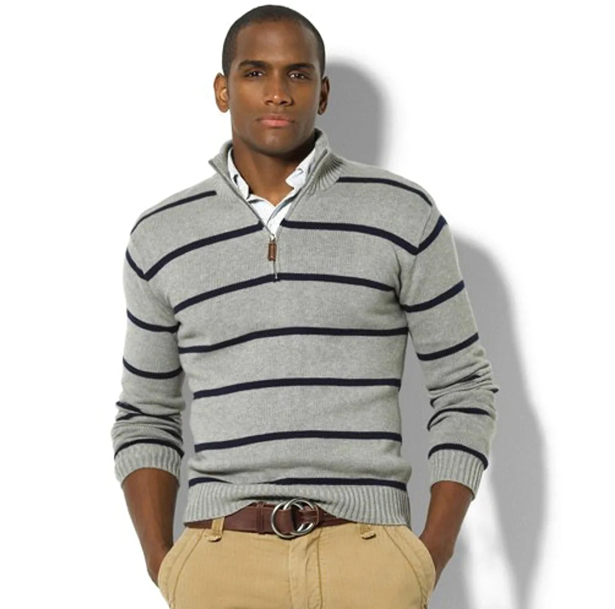 Herren Slim-Fit Wollpullover gestreift