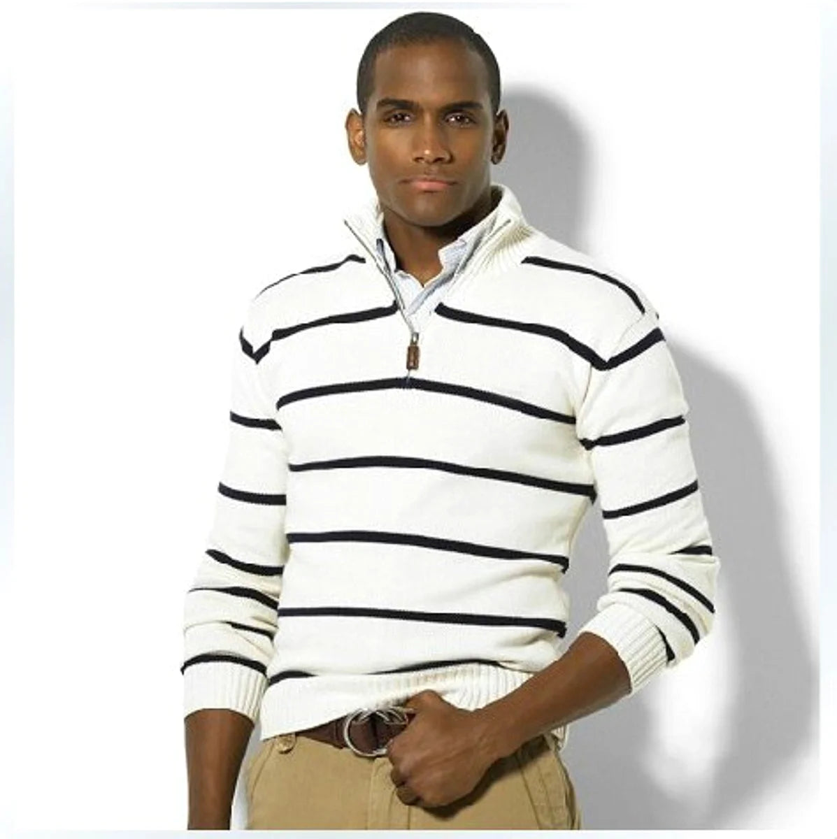 Herren Slim-Fit Wollpullover gestreift