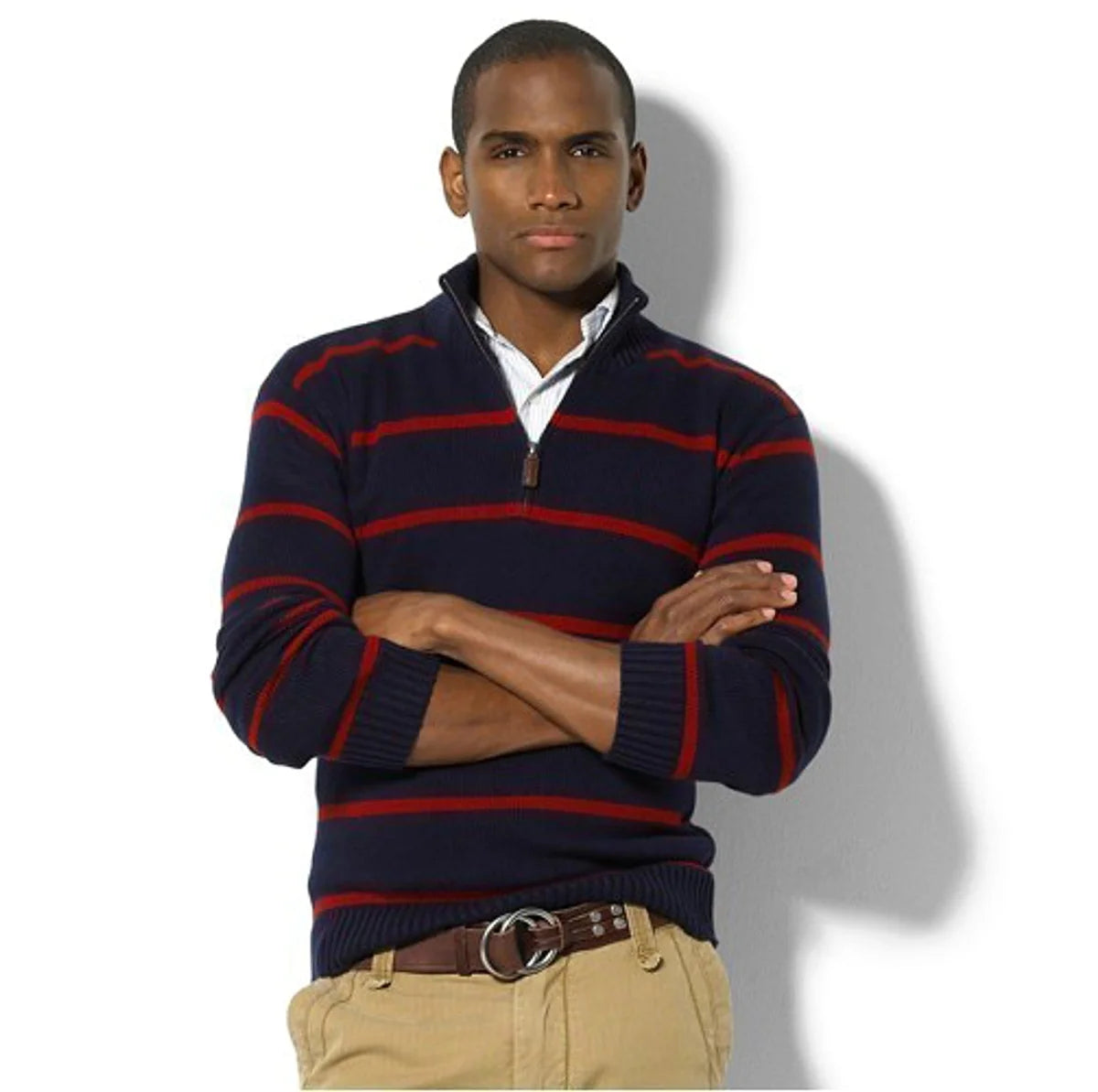 Herren Slim-Fit Wollpullover gestreift