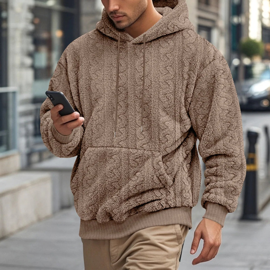Herren Teddyfleece-Hoodie mit Jacquard-Struktur – Detailansicht 3