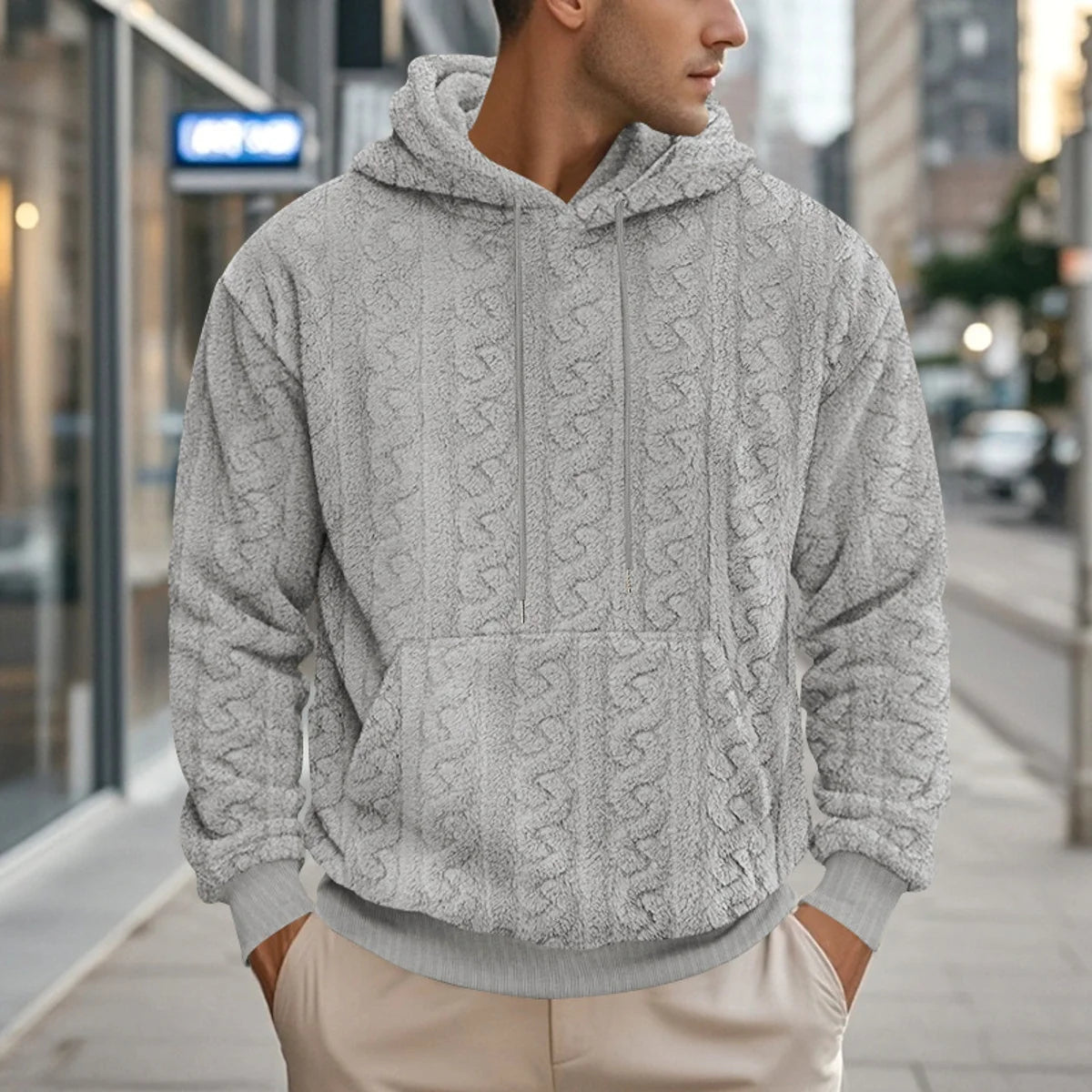 Herren Teddyfleece-Hoodie mit Jacquard-Struktur
