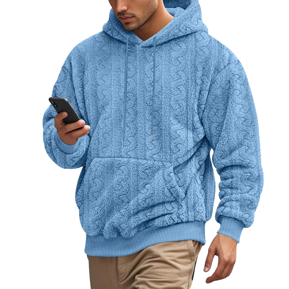 Herren Teddyfleece-Hoodie mit Jacquard-Struktur – ausgewählte Produktansicht