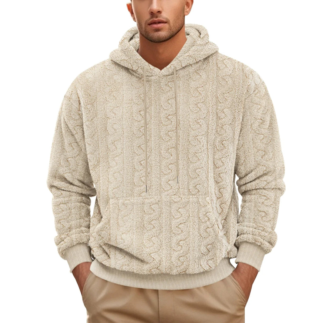 Herren Teddyfleece-Hoodie mit Jacquard-Struktur – Detailansicht 2