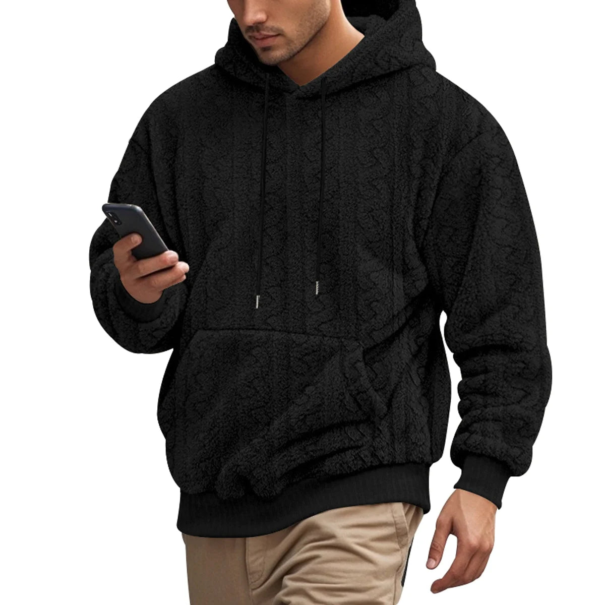 Herren Teddyfleece-Hoodie mit Jacquard-Struktur – Produktansicht 3