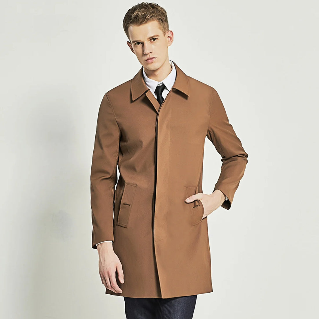 Herren Trenchcoat einreihig mit Taschen – Detailansicht 3