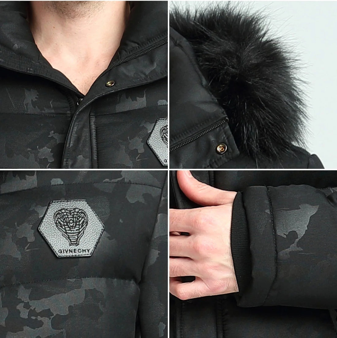 Herren Winterjacke mit Kragen in Felloptik – Detailansicht 1