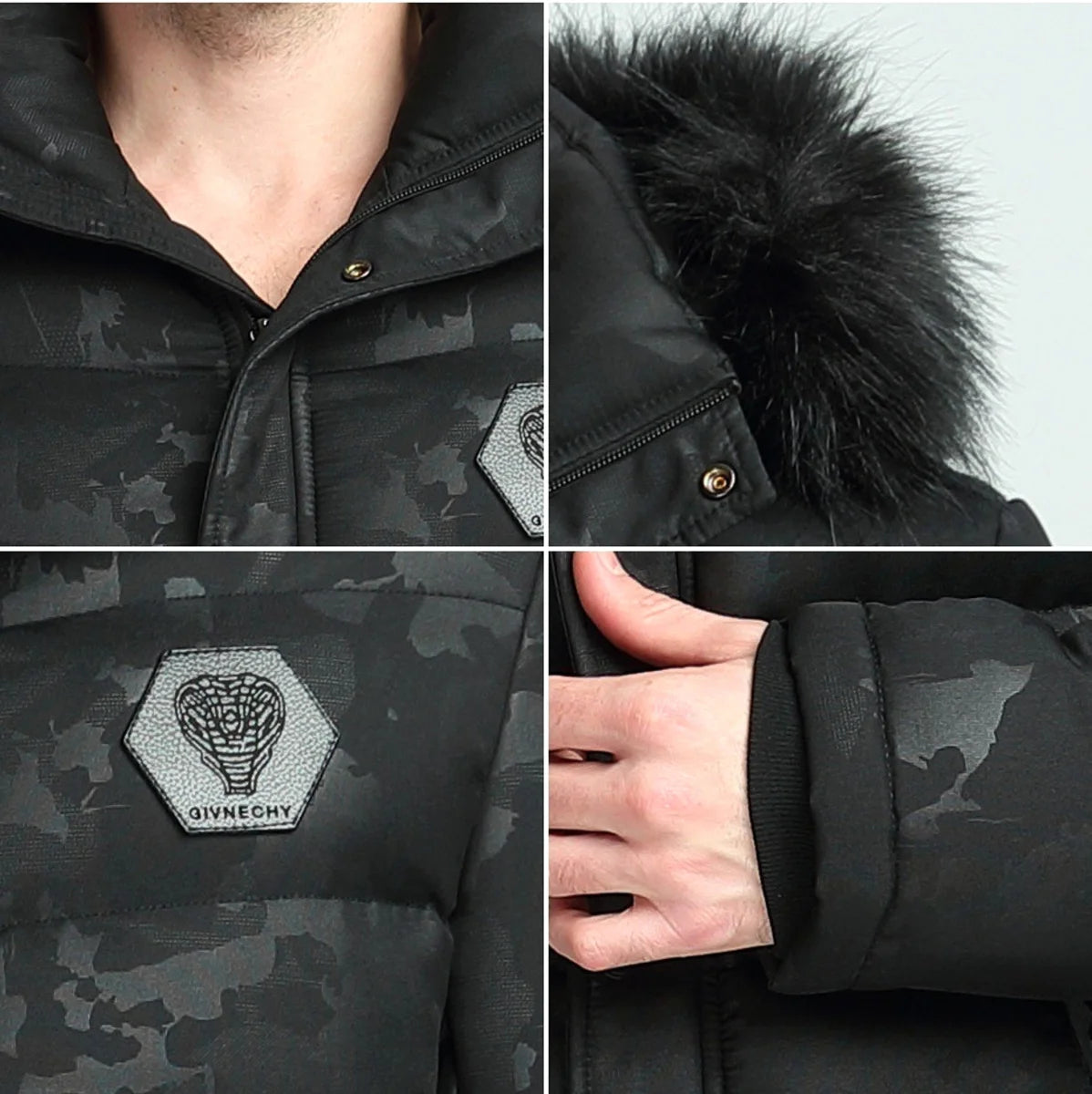 Herren Winterjacke mit Kragen in Felloptik – Produktansicht 3
