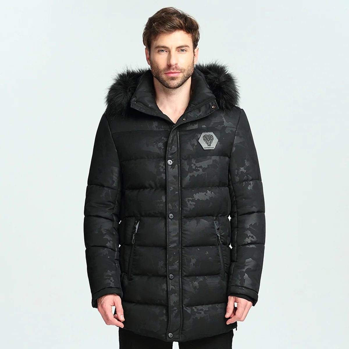 Herren Winterjacke mit Kragen in Felloptik