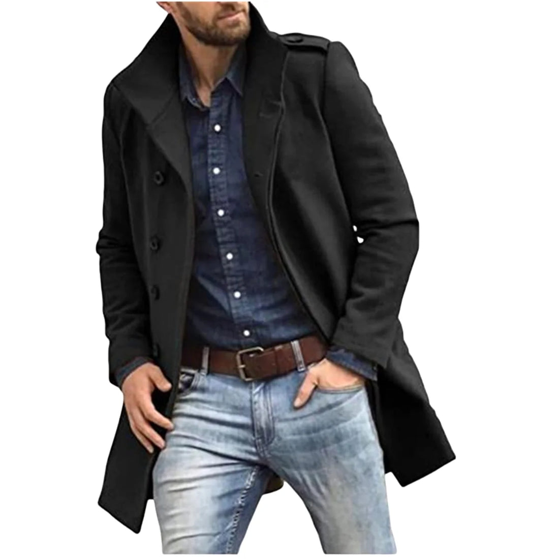 Herren Woll-Trenchcoat, warm gefüttert – Detailansicht 1