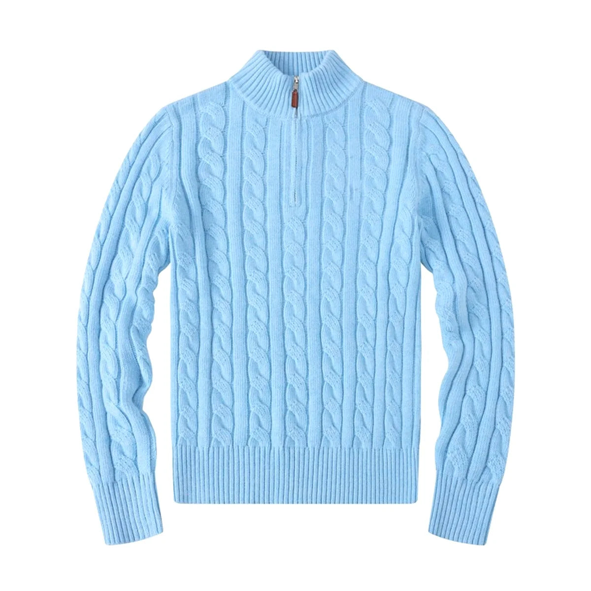 Herren Zopfstrickpullover mit halbem Reißverschluss