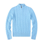Herren Zopfstrickpullover mit halbem Reißverschluss