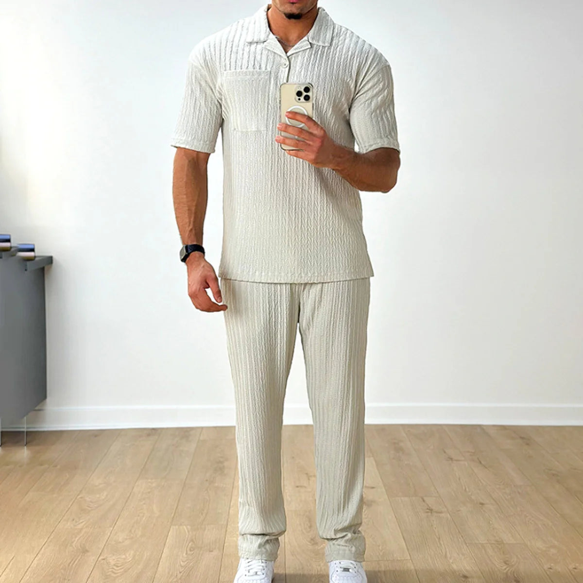 Herren Zweiteiler mit Kurzarm-Poloshirt & Hose – Produktansicht 3
