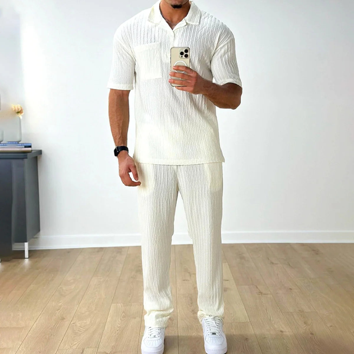 Herren Zweiteiler mit Kurzarm-Poloshirt & Hose – Produktansicht 4