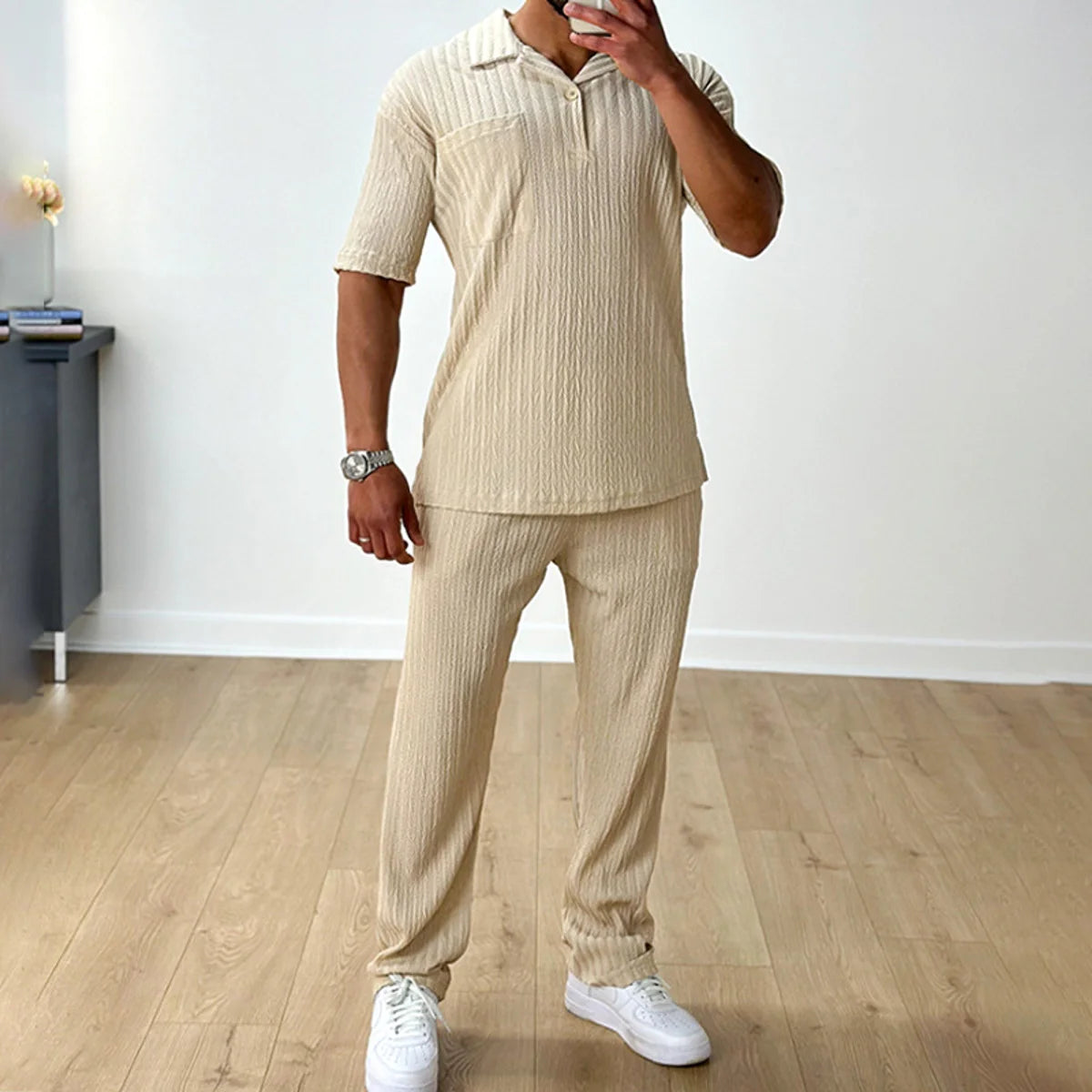 Herren Zweiteiler mit Kurzarm-Poloshirt & Hose – Produktansicht 2
