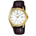 Herrenuhr Casio mit goldtonnem Zifferblatt und braunem Lederarmband