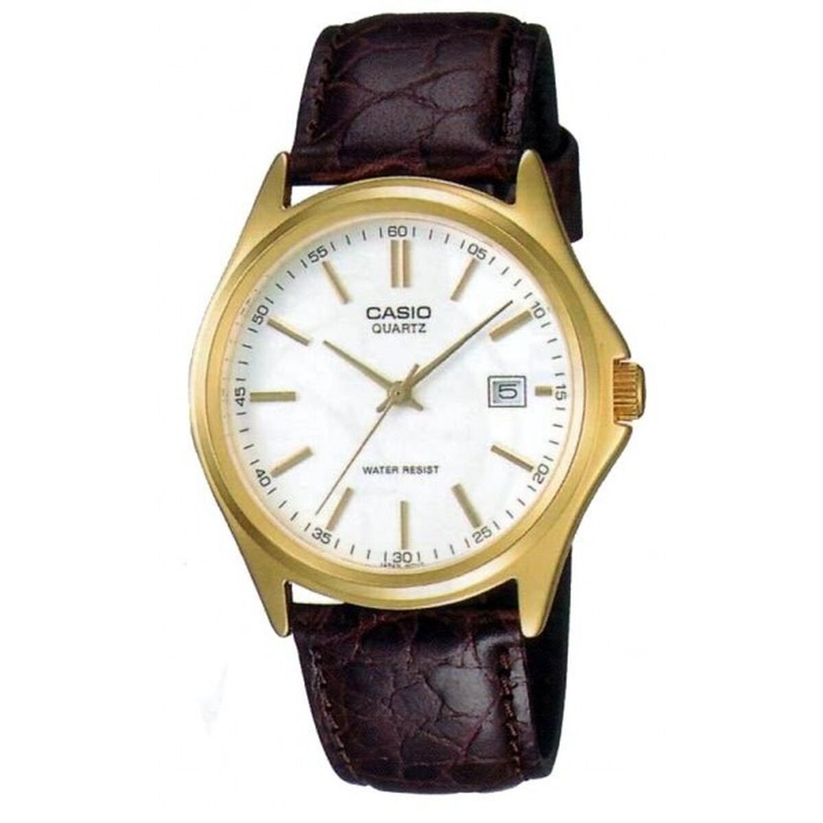 Herrenuhr Casio mit goldtonnem Zifferblatt und braunem Lederarmband