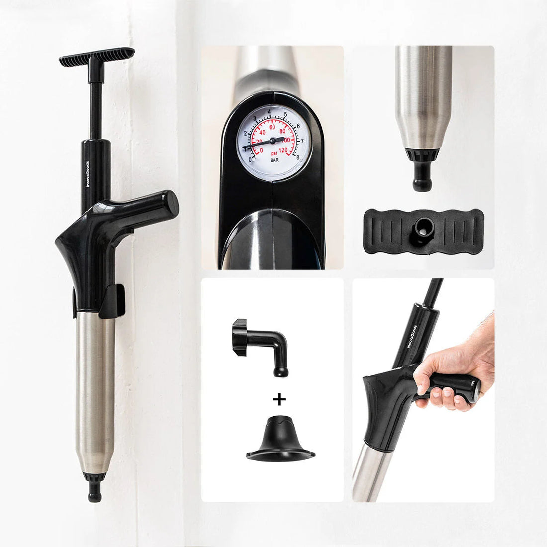 Druckluft-Abflussreiniger Jetpro mit Manometer – Detailansicht 2