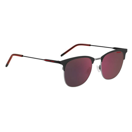 Hugo Boss Herrensonnenbrille mit roten Linsen aus matted Edelstahl und UV-Schutz