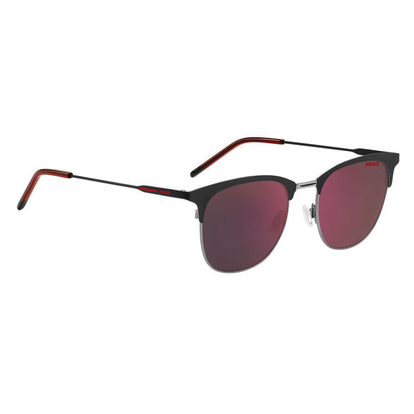 Hugo Boss Herrensonnenbrille mit roten Linsen aus matted Edelstahl und UV-Schutz