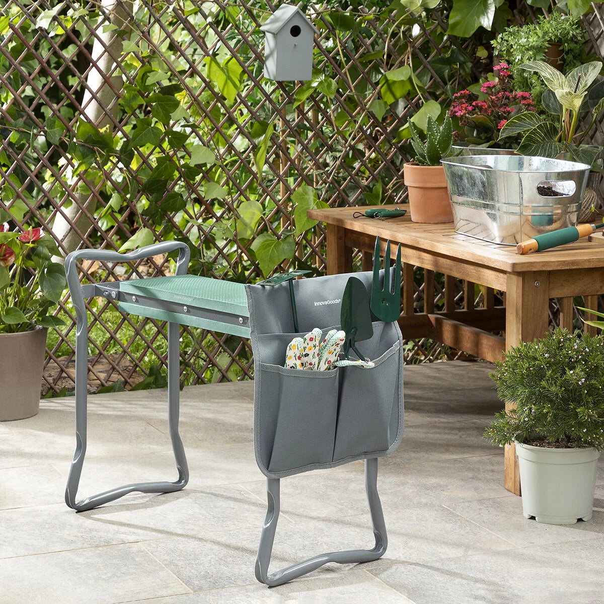 3-in-1 Garten-Kniebank Situl mit Werkzeugtasche – Produktansicht 2