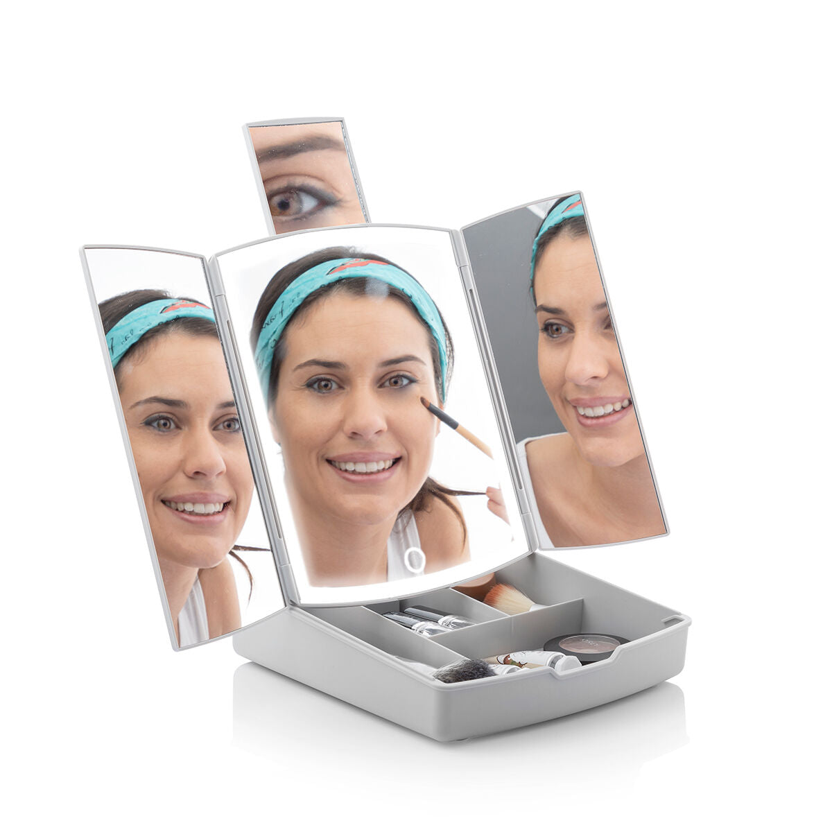 InnovaGoods Klappbarer LED-Spiegel mit Make-up-Organizer
