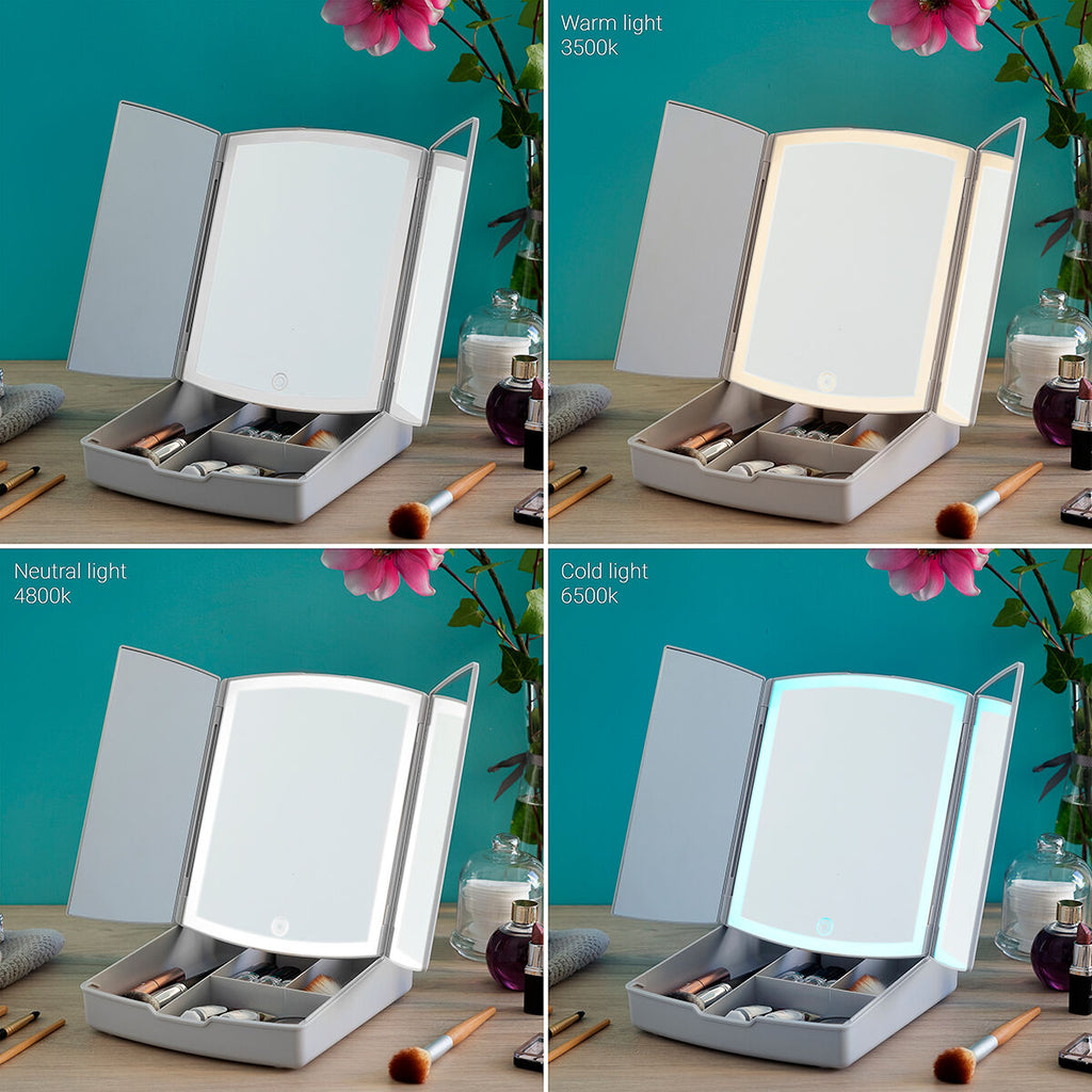 InnovaGoods Klappbarer LED-Spiegel mit Make-up-Organizer