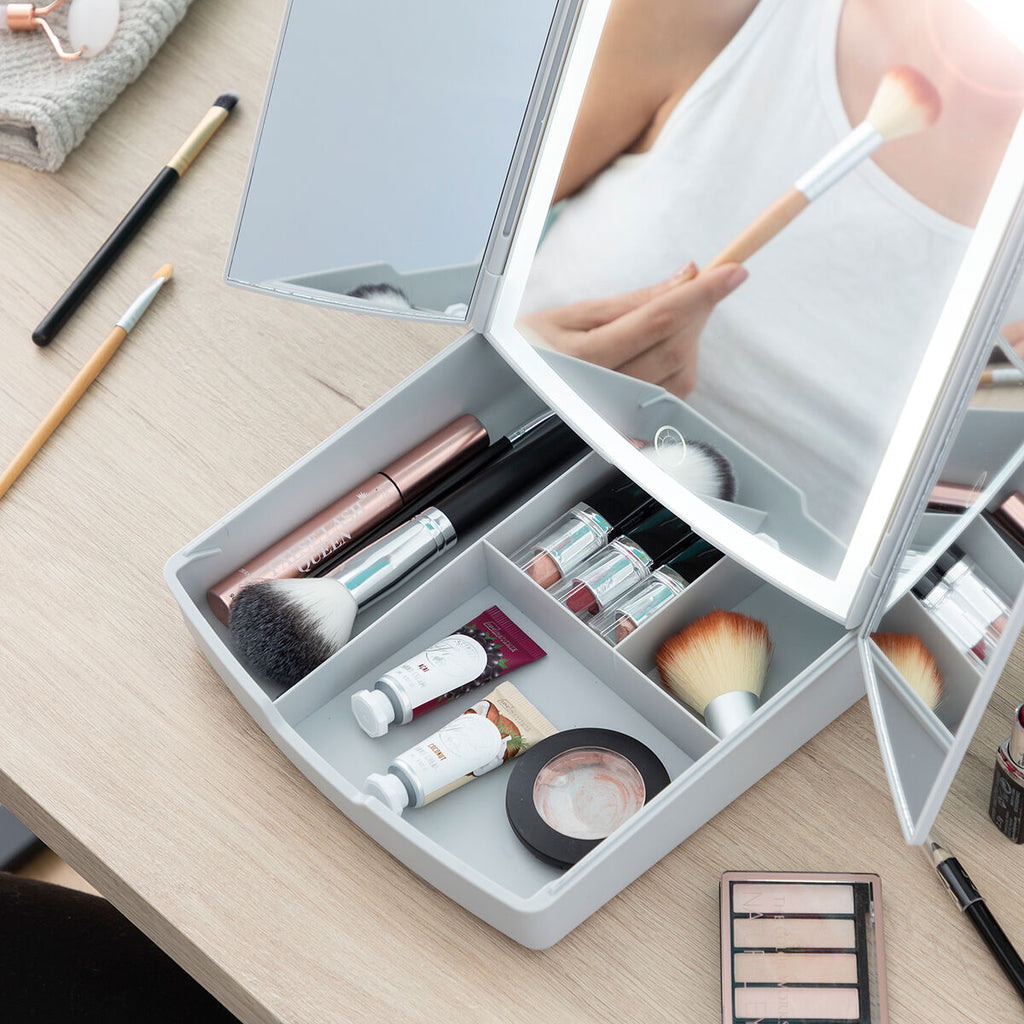 InnovaGoods Klappbarer LED-Spiegel mit Make-up-Organizer