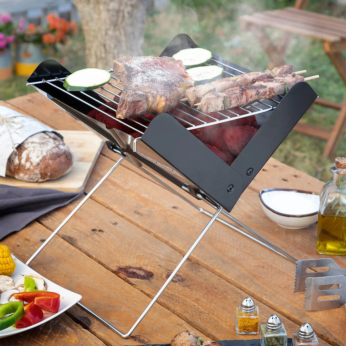 Tragbarer klappbarer Mini-Holzkohlegrill Foldecue – Detailansicht 1