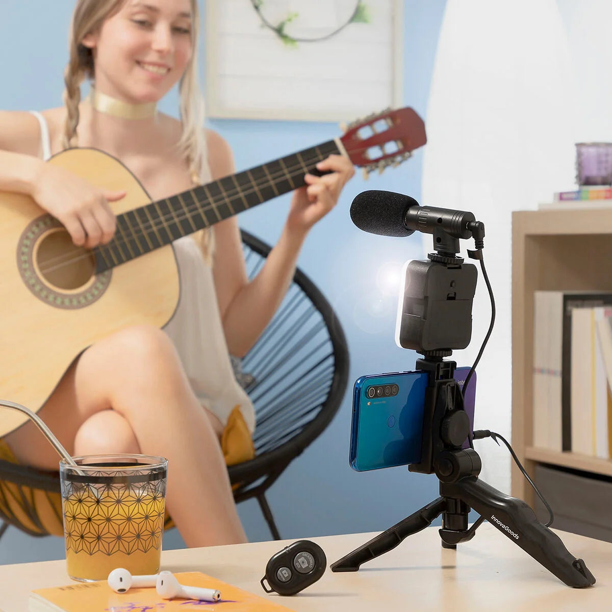 Plodni Vlogging-Kit mit LED-Licht, Mikrofon und Stativ