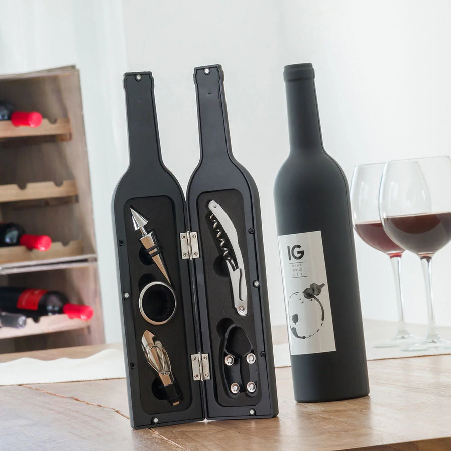 5-teiliges Weinzubehör-Set in Flaschenoptik