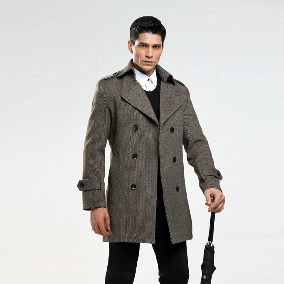 Korean Chic Herren Wollmix-Mantel mit Stehkragen