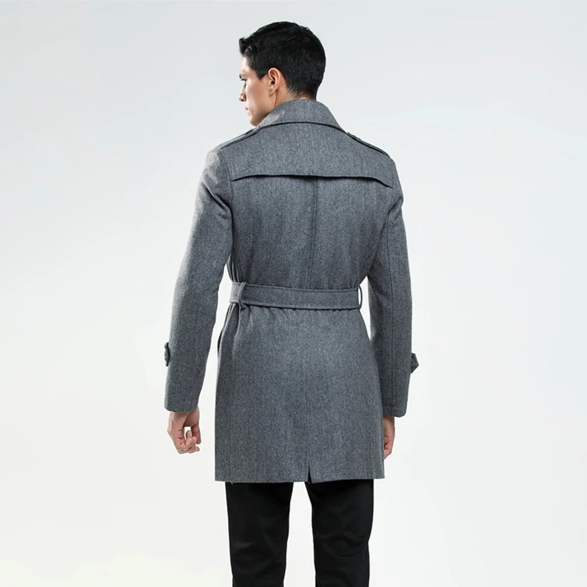 Korean Chic Herren Wollmix-Mantel mit Stehkragen – Produktansicht 4