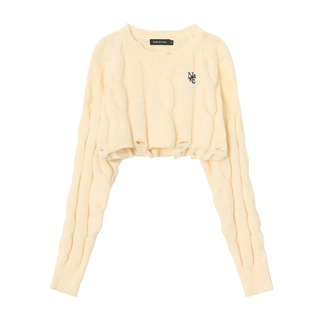 Kurzer Damen Strickpullover mit Rundhals – Detailansicht 3