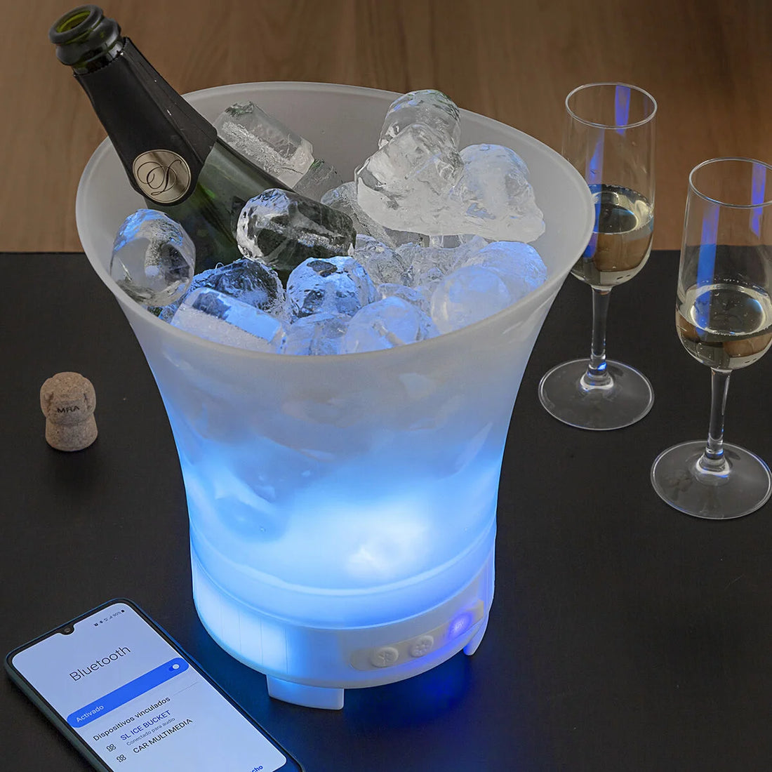 LED-Eiskübel mit wiederaufladbarem Lautsprecher Sonice – Detailansicht 1