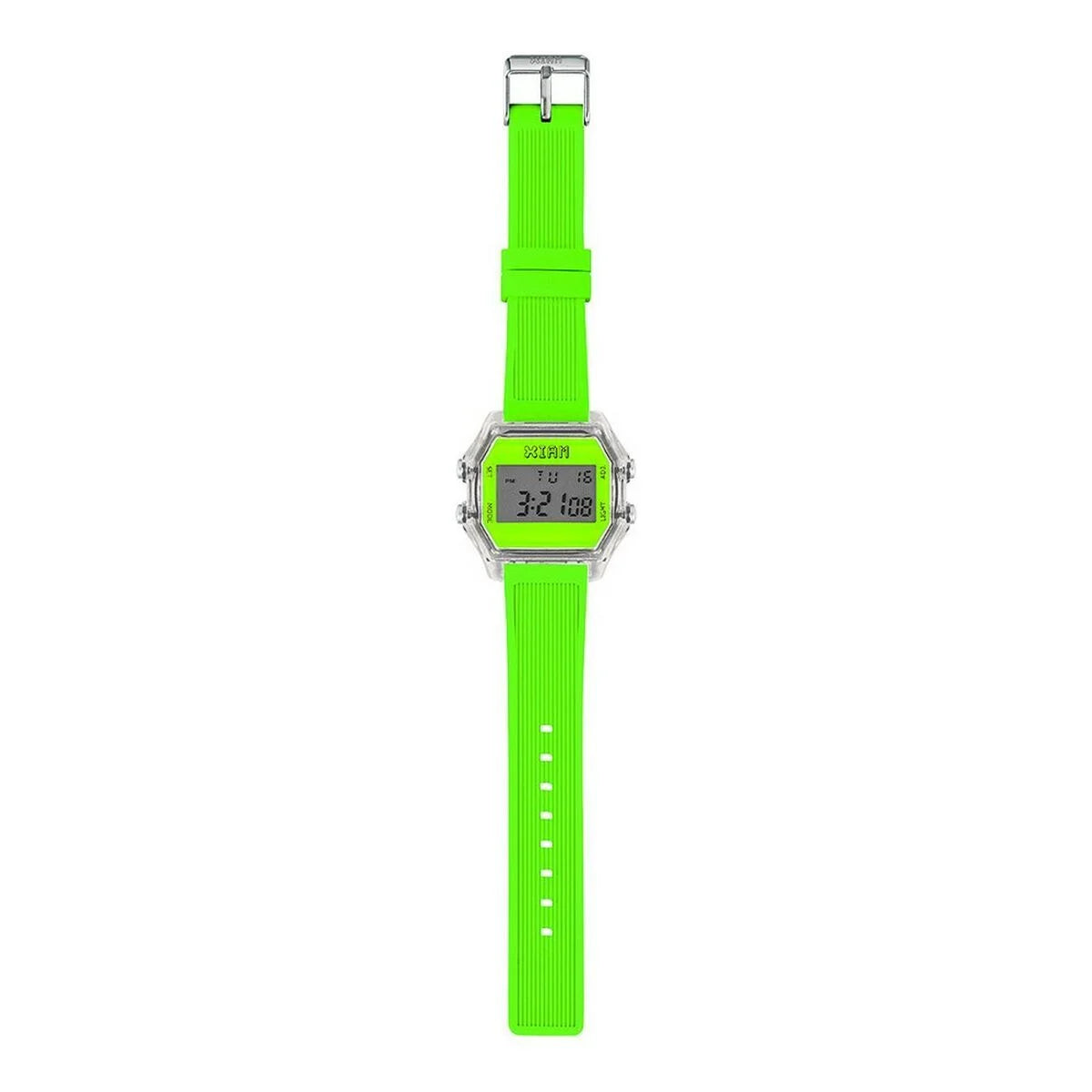 Digitale I Am Herrenuhr mit leuchtend grünem Silikonarmband