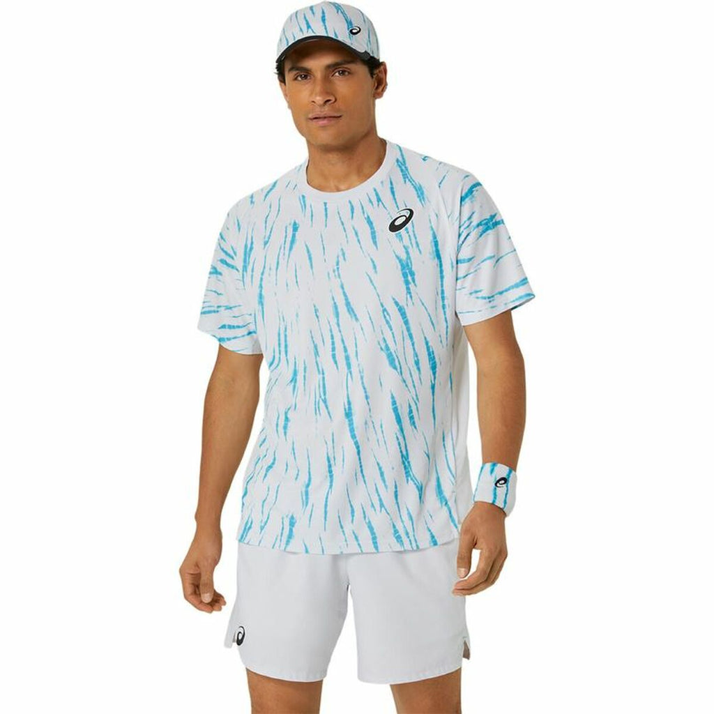 Asics Game Ss Top Kurzarm-T-Shirt Weiß Hellblau für Tennis - Mode & Accessoires