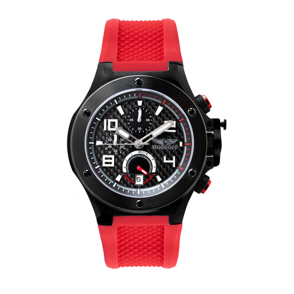 Bobroff Herren Kautschukuhr BF1002M14 Schwarz Rot 42 mm - Mode & Accessoires