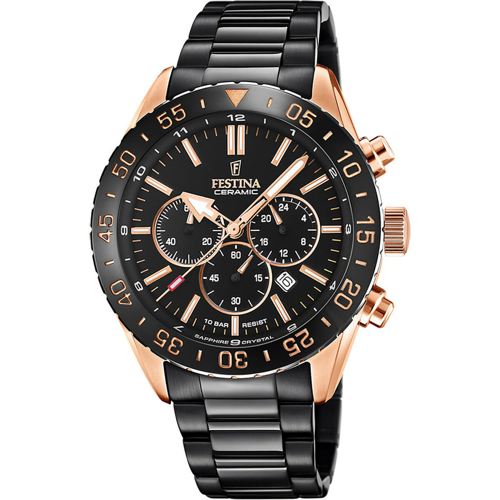 Festina Herrenuhr Edelstahl Schwarz Elegant 40 mm - Mode & Accessoires